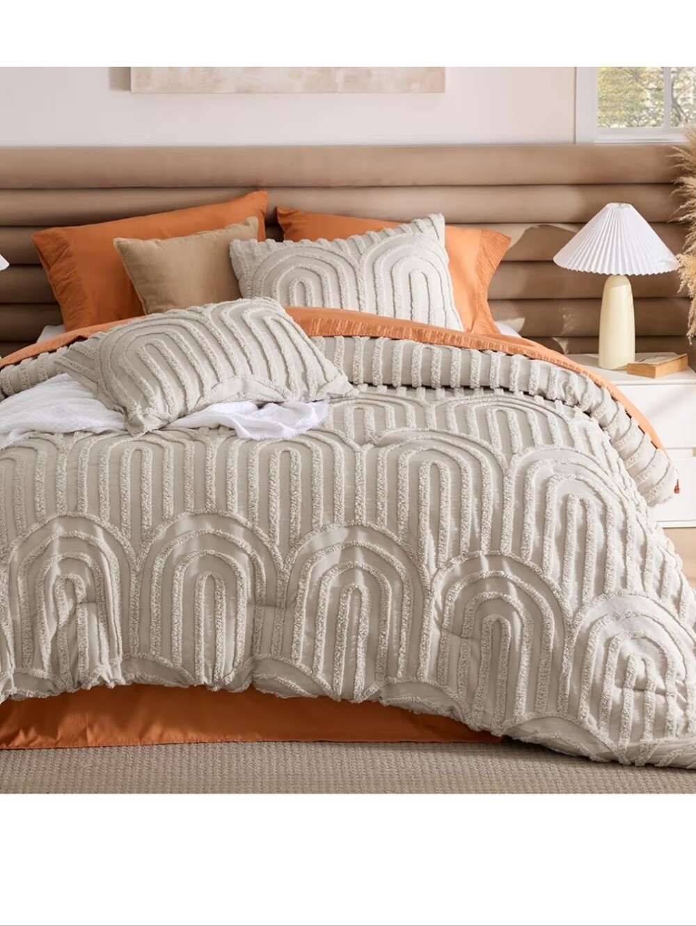 Bedsure Boho Tufted Beige Comforter Set Queen 3 Pieces Boho Farmhouse Style